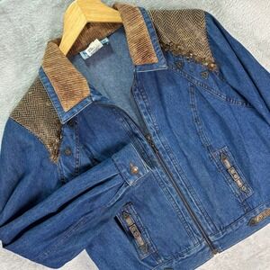 Vtg Nancy Bolen City Girl Womens Denim Western Jacket Blue Corduroy Trim Size 10
